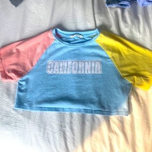 Blue, pink, yellow California cropped shirt/ size 11-12 youth